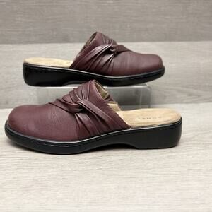 Array Jazz Burgundy Leather Mules Women’s Slip On Clog Shoes Size 9.5M
